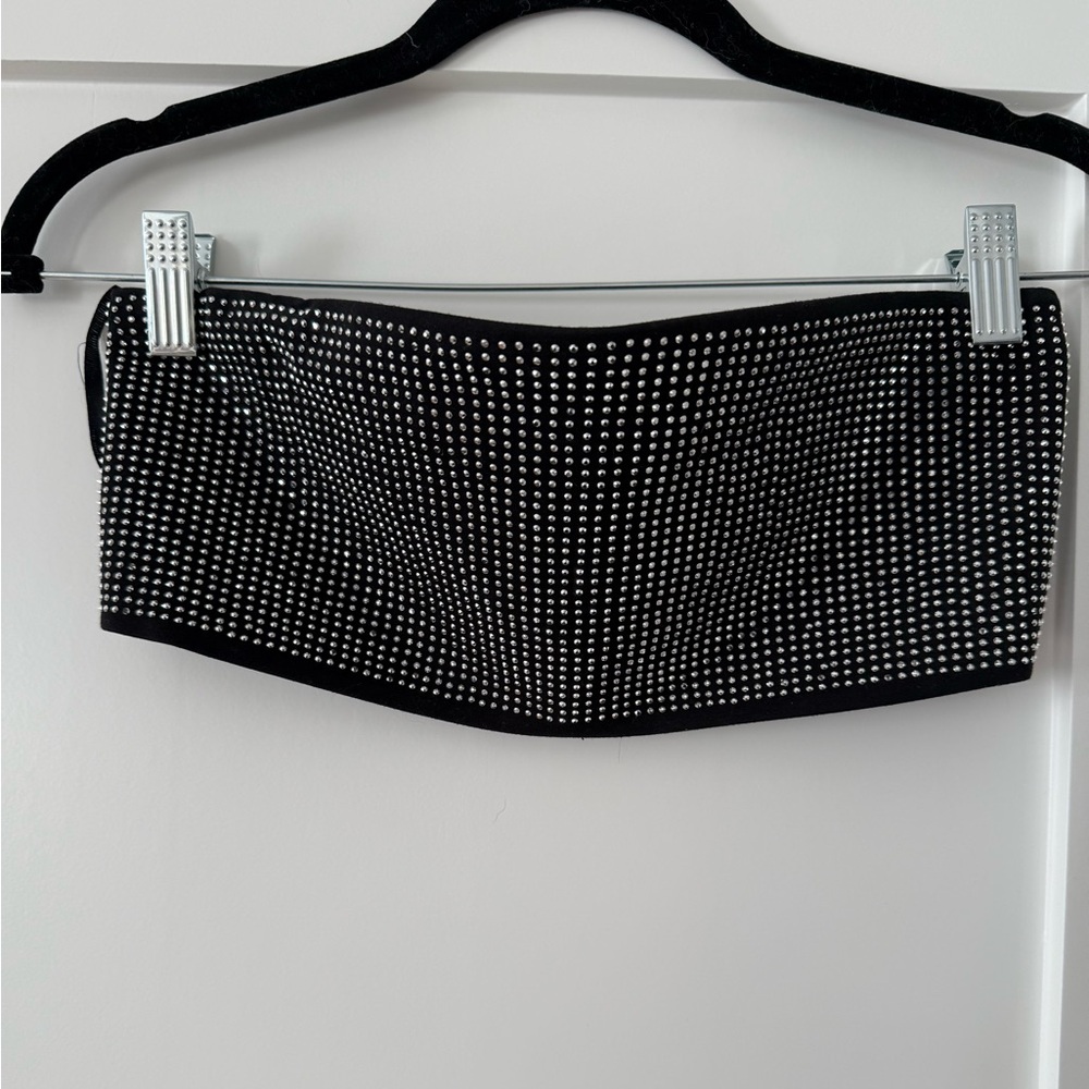 Silver Crystal Studded Bandeau Top